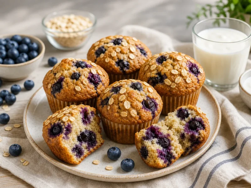 Muffins de arándanos con avena y kéfir — receta de cocina Mediterránea
