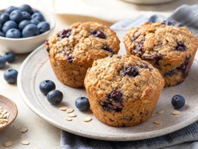 Muffins de Avena y Arándanos sin Azúcar — receta de cocina Mediterránea