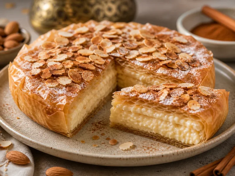 Pastela de leche con almendras y canela — receta de cocina Marroquí