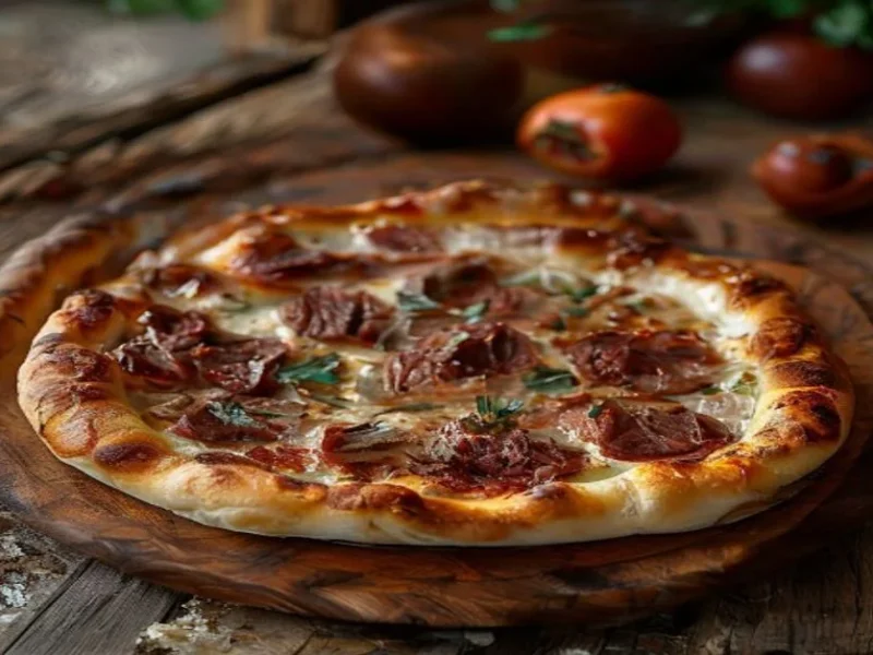 Pide turco de carne y queso — receta de cocina Mediterránea