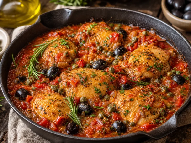Chicken alla cacciatore with olives and capers — receta de cocina Italian