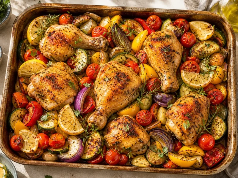 Baked chicken with Mediterranean vegetables and lemon — receta de cocina Mediterranean