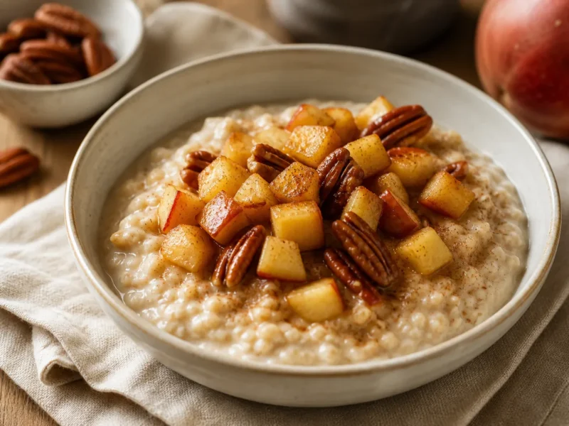 Porridge de Avena con Manzana Asada y Nuez Pecana — receta de cocina Mediterránea