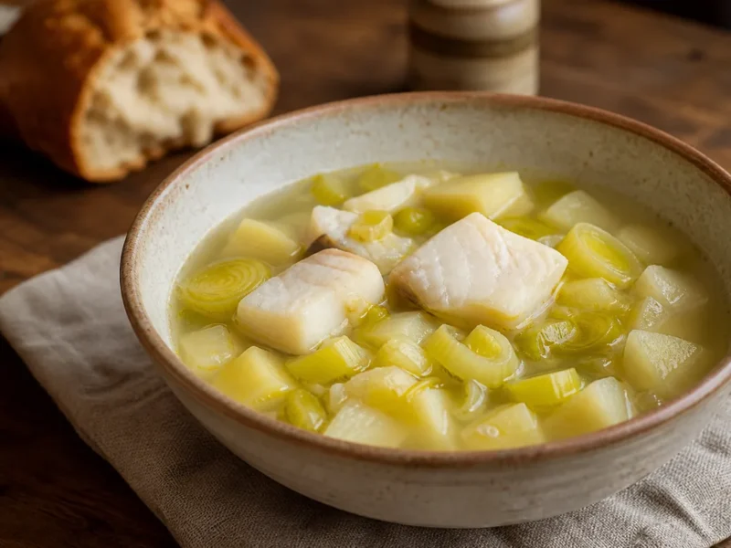 Porrusalda vasca con bacalao y puerro — receta de cocina Mediterránea