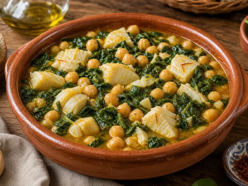 Potaje de vigilia con bacalao y espinacas — receta de cocina Mediterránea