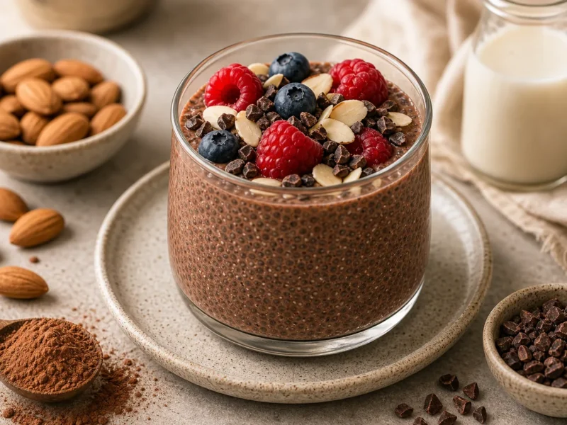 Pudding de chía con leche de almendras y cacao — receta de cocina Mediterránea