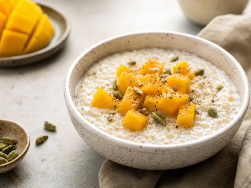 Bol de Quinoa con Leche de Coco, Mango y Cardamomo — receta de cocina méditerranéen