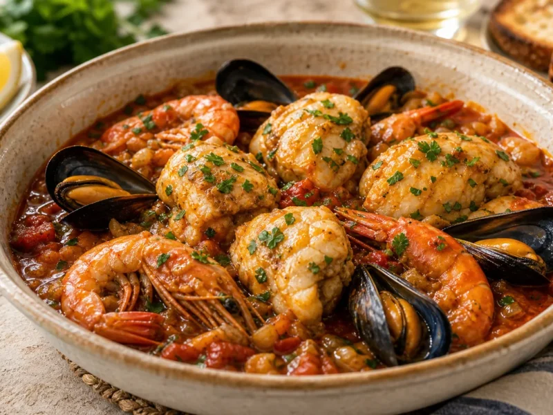 Rape a la marinera con gambas y mejillones — receta de cocina Mediterránea