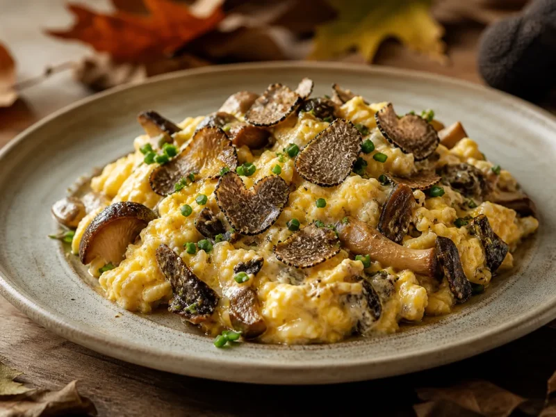 Revuelto de setas silvestres y trufa negra — receta de cocina Mediterránea