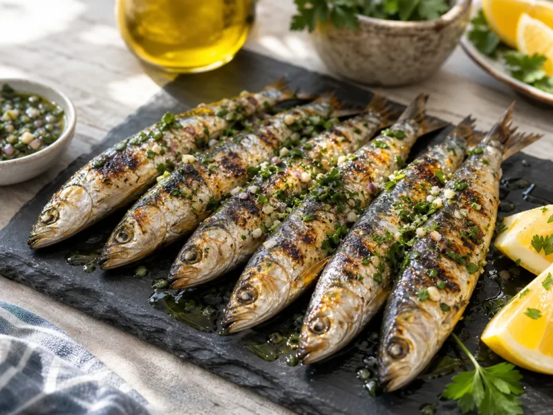 سردين مشوي مع صلصة الخل بالأعشاب — receta de cocina متوسطة