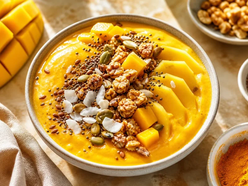 Smoothie Bowl de Mango y Cúrcuma con Toppings Crujientes — receta de cocina méditerranéen