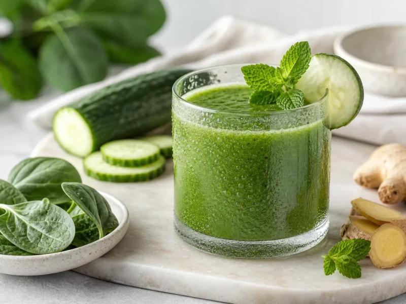 Smoothie Verde infusionada con Espinacas, Pepino y Jengibre — receta de cocina méditerranéen