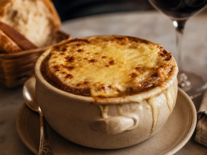 Soupe à l'oignon gratinée à la française — receta de cocina méditerranéen