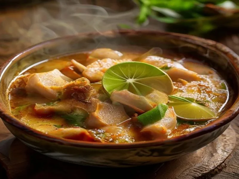 Soupe thaïlandaise au poulet et à la noix de coco — receta de cocina Thaïlandaise