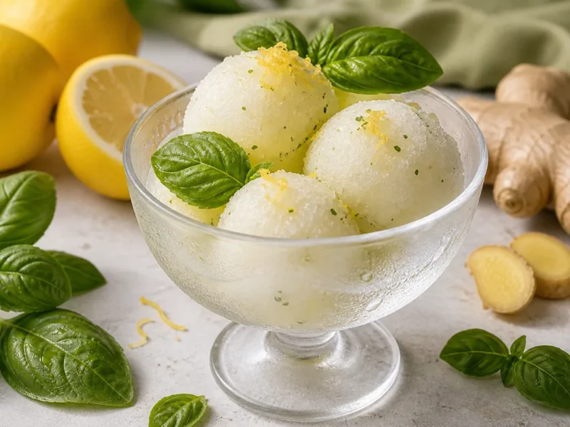 Sorbete de limón con albahaca y jengibre — receta de cocina méditerranéen