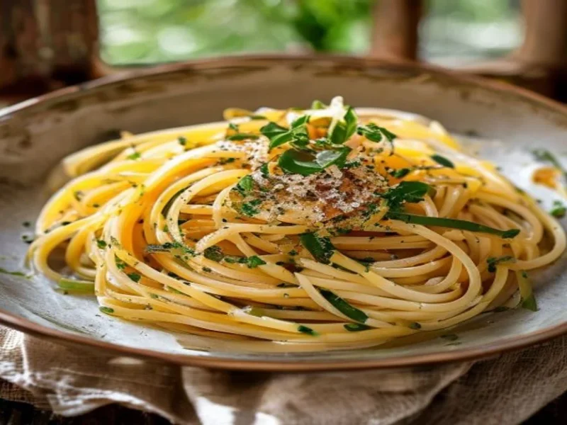 Spaghettis Aglio et Olio — receta de cocina italien