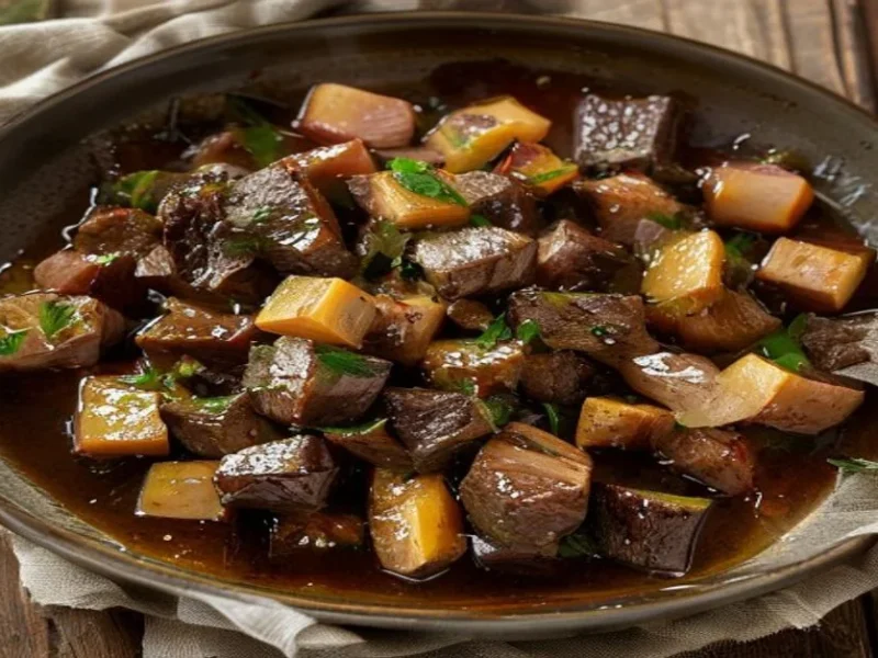 Stifado de ternera con cebollas glaseadas — receta de cocina Mediterránea