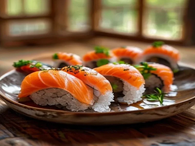 Sushi nigiri de salmon casero — receta de cocina Japonesa