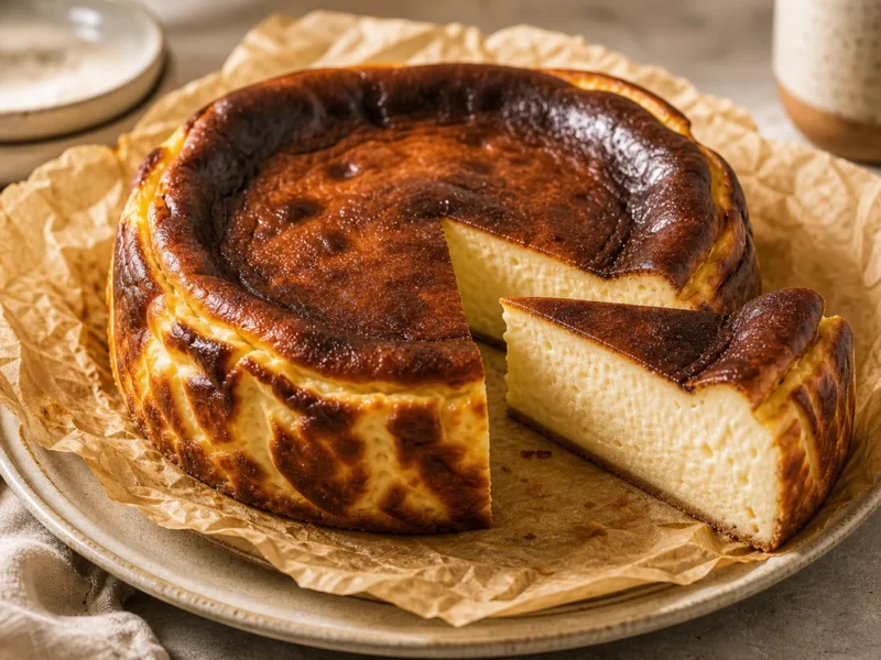 Basque style baked cheesecake — receta de cocina Mediterranean