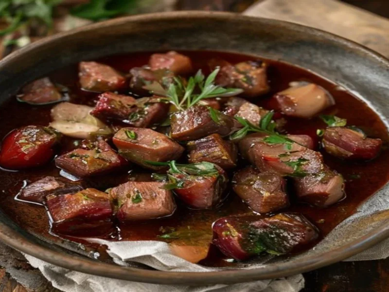Stewed beef in red wine sauce — receta de cocina Mediterranean