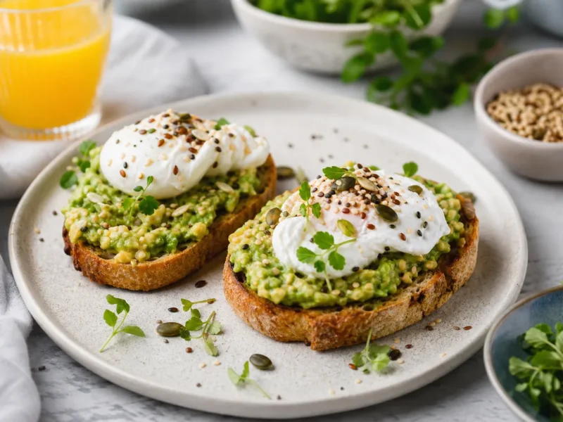 Tostadas de Aguacate con Huevo Pochado y Semillas — receta de cocina Mediterránea
