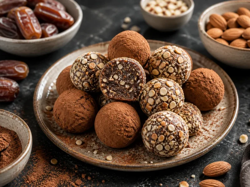 Trufas de dátiles, cacao y almendras sin cocción — receta de cocina Mediterránea