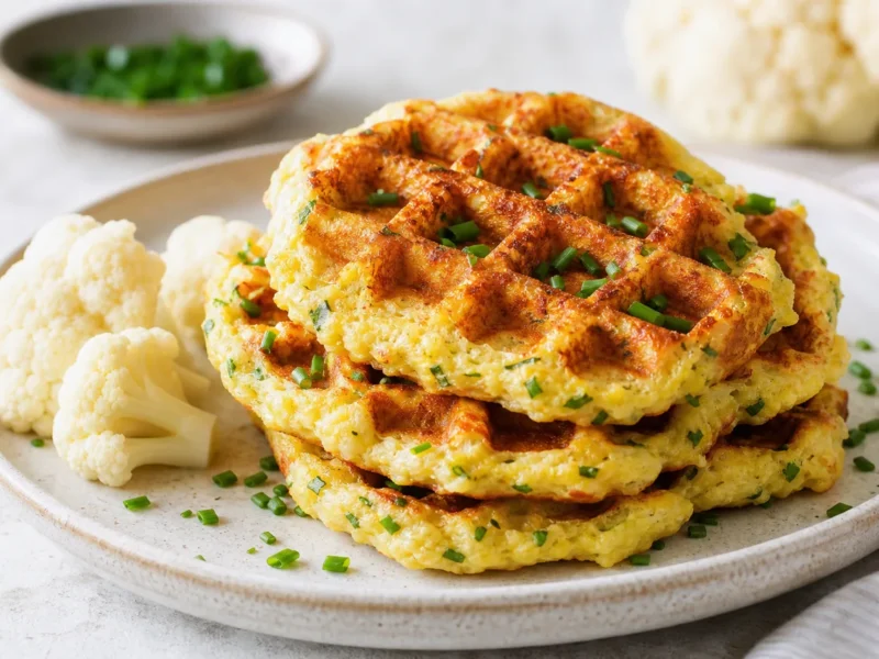 Waffles de Coliflor con Queso y Cebollino (Salados) — receta de cocina Mediterránea