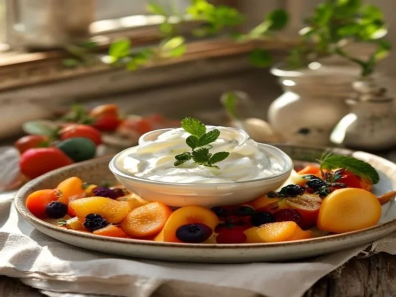Yogur griego con frutas y miel — receta de cocina Mediterránea