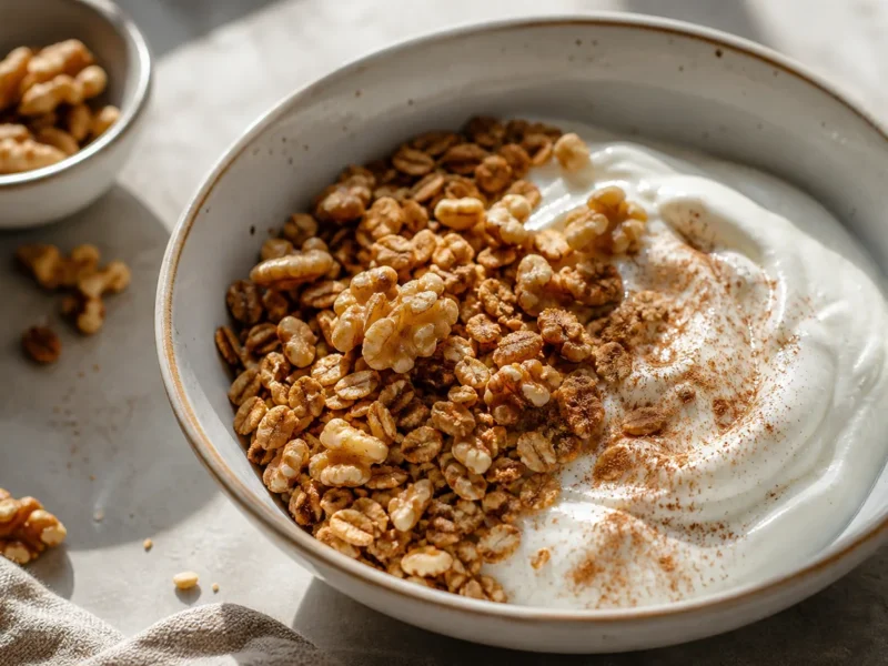 Bol de Yogur Griego con Granola de Avena, Nueces y Canela — receta de cocina méditerranéen