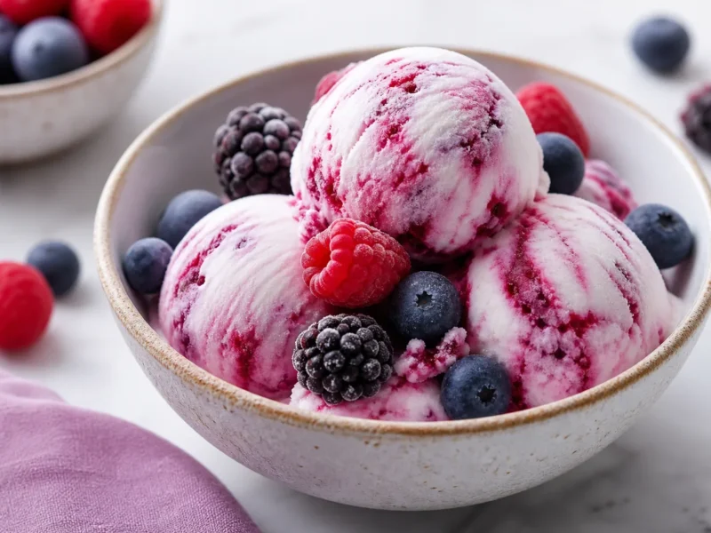 Yogur helado de frutos del bosque sin azúcar — receta de cocina Mediterránea