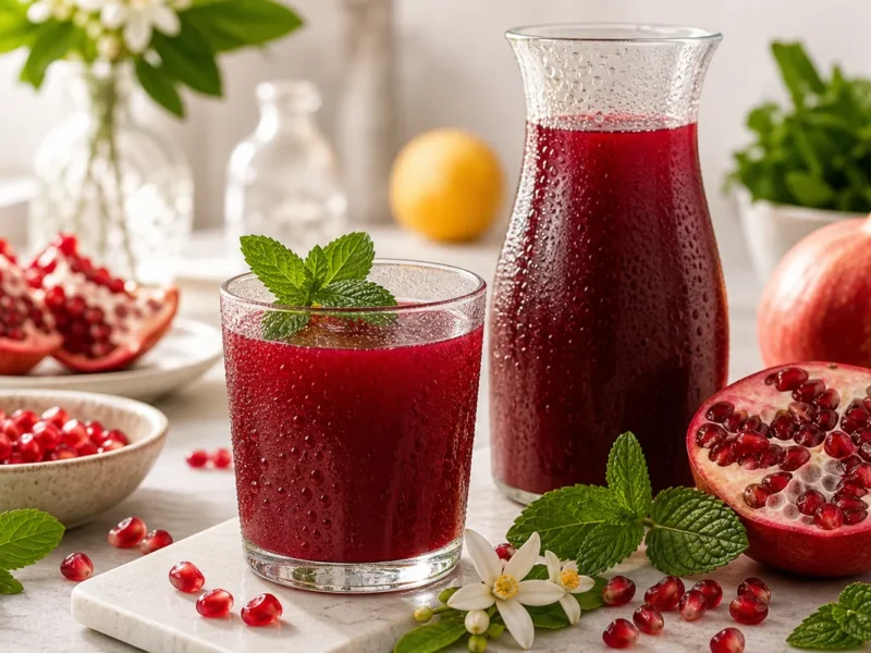 Zumo de granada con menta y agua de azahar — receta de cocina Mediterránea